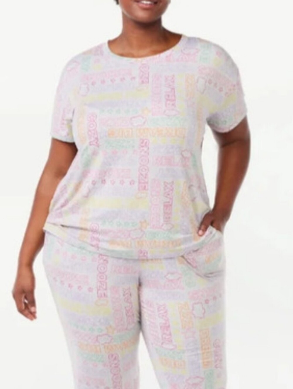 Joyspun Gray Pastel Graphic Pajama Set - Short Sleeve Top & Pants Size Small